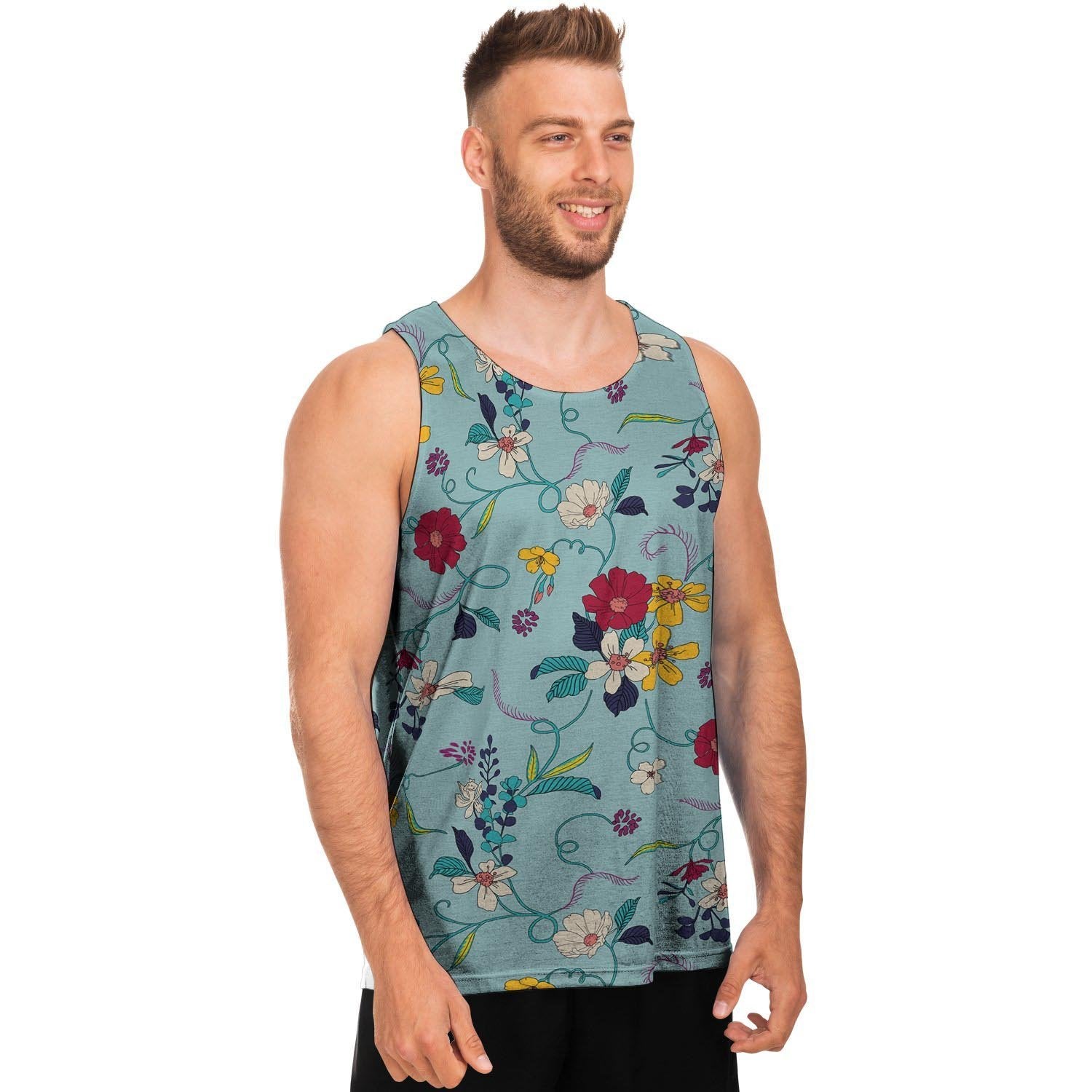 Floral Flower Print Men's Tank Tops-grizzshop