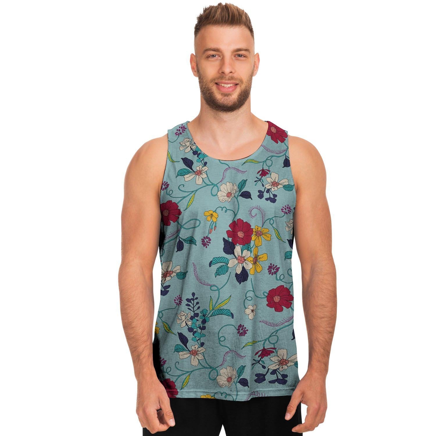 Floral Flower Print Men's Tank Tops-grizzshop