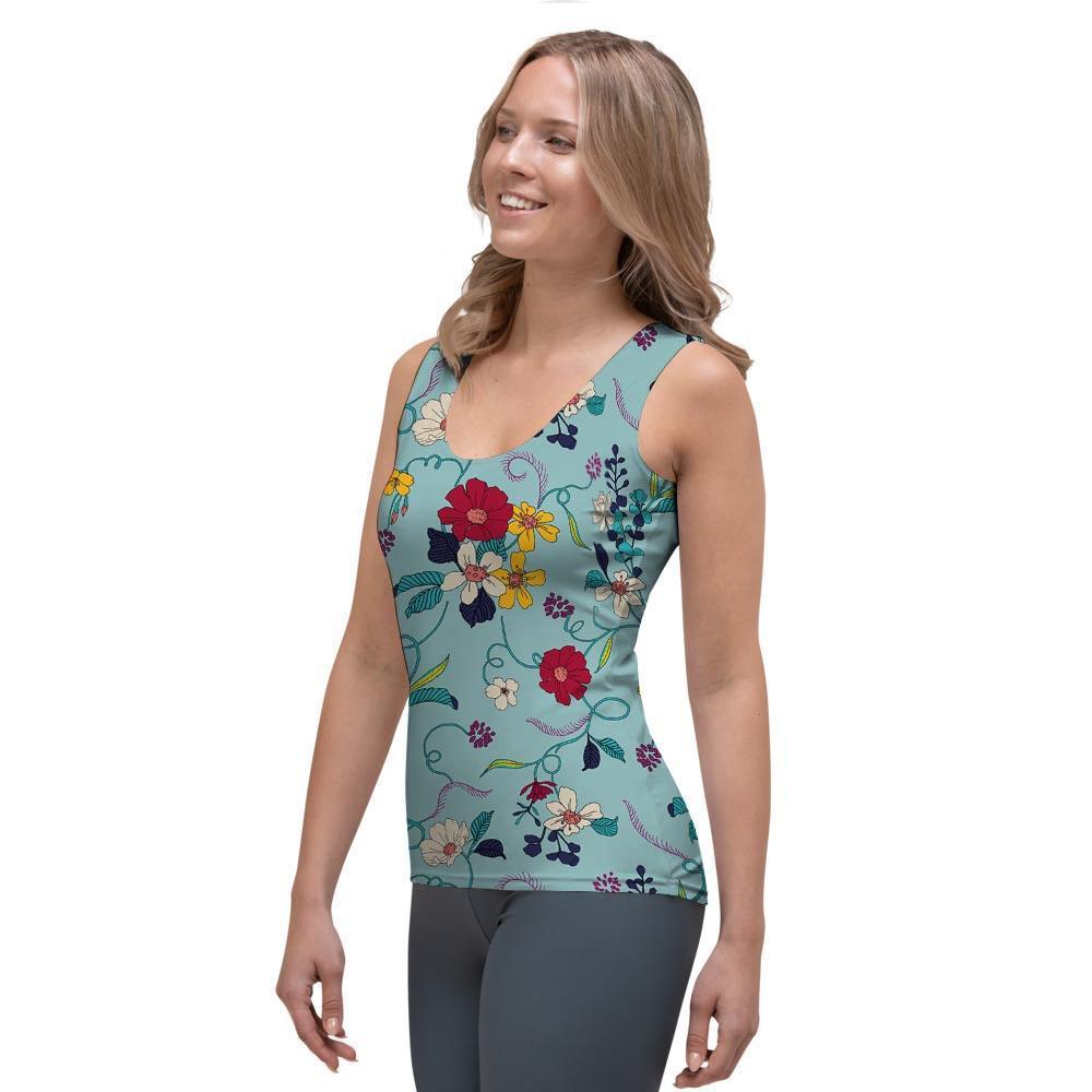 Floral Flower Print Women's Tank Top-grizzshop