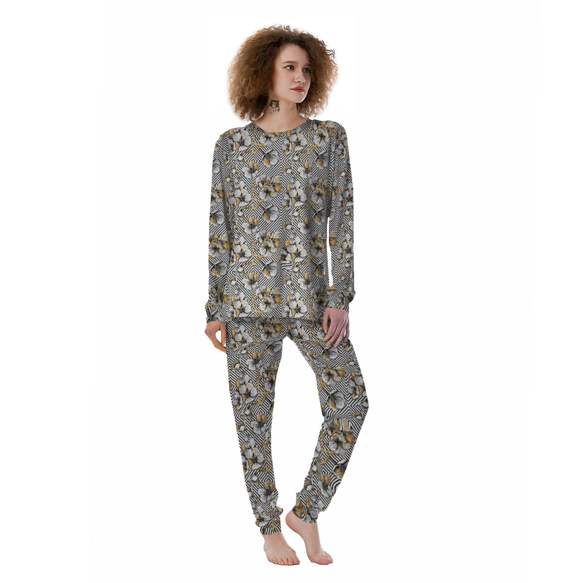 Floral Geometric Japanese Print Pattern Women's Pajamas-grizzshop