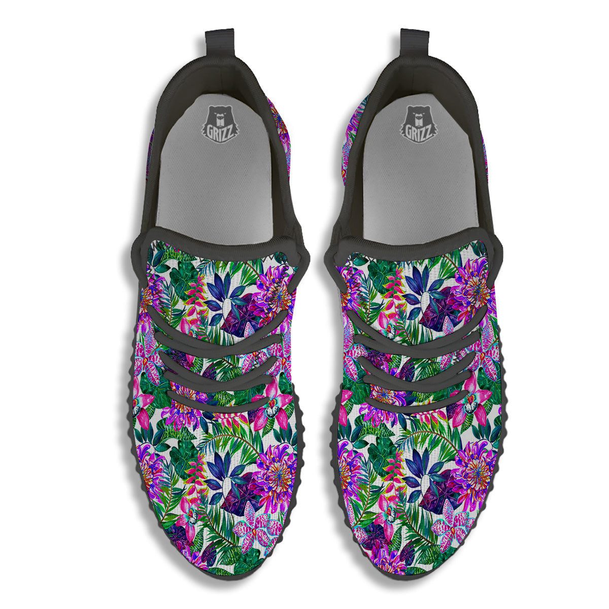 Floral Hawaii Colorful Print Pattern Colorful Black Walking Shoes-grizzshop