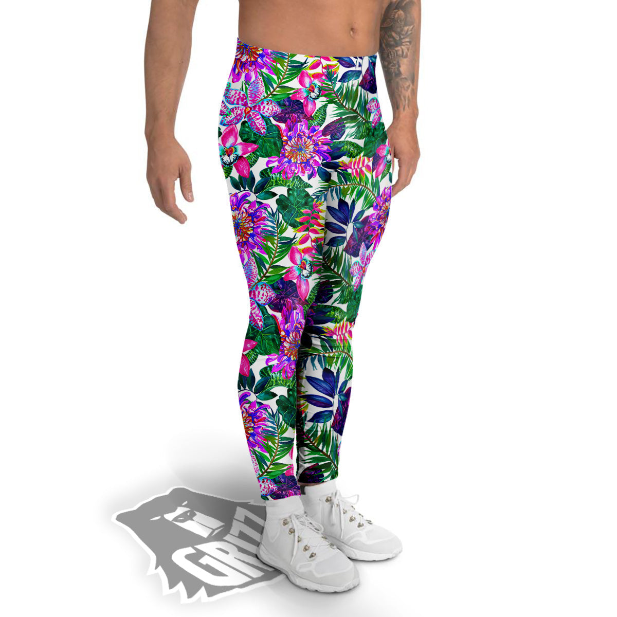 Floral Hawaii Colorful Print Pattern Colorful Men's Leggings-grizzshop