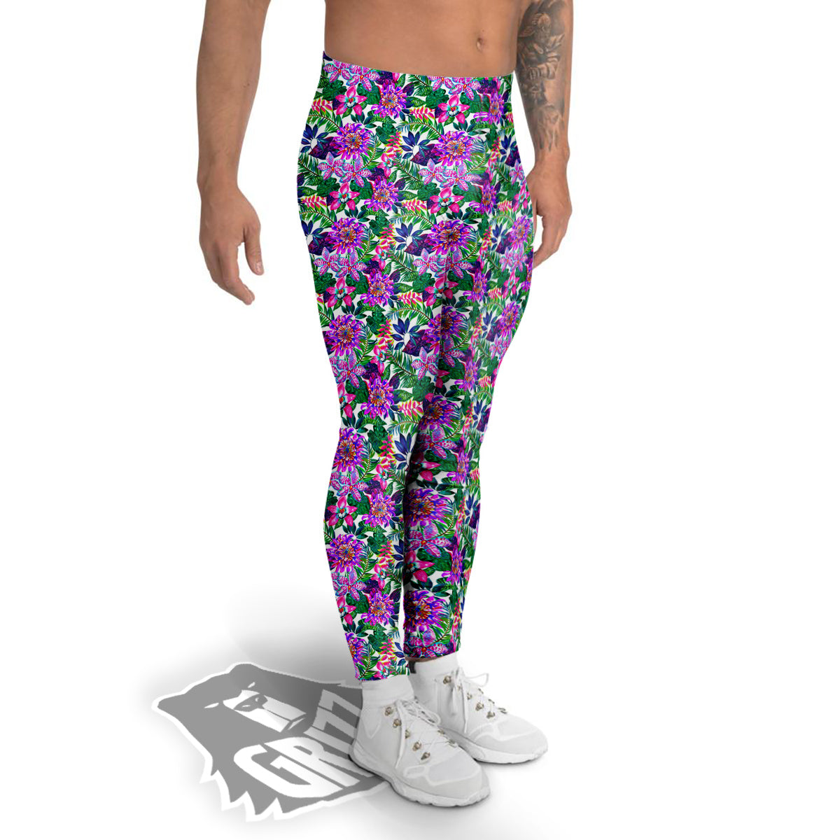 Floral Hawaii Colorful Print Pattern Men's Leggings-grizzshop