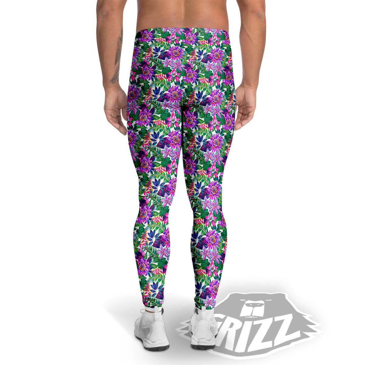Floral Hawaii Colorful Print Pattern Men's Leggings-grizzshop