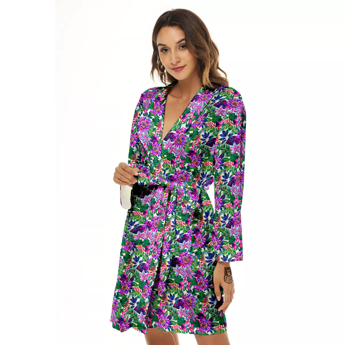 Floral Hawaii Colorful Print Pattern Women's Robe-grizzshop