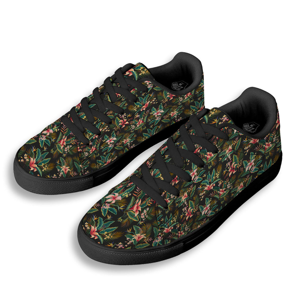 Floral Hawaiian Print Pattern Black Low Top Sneakers-grizzshop