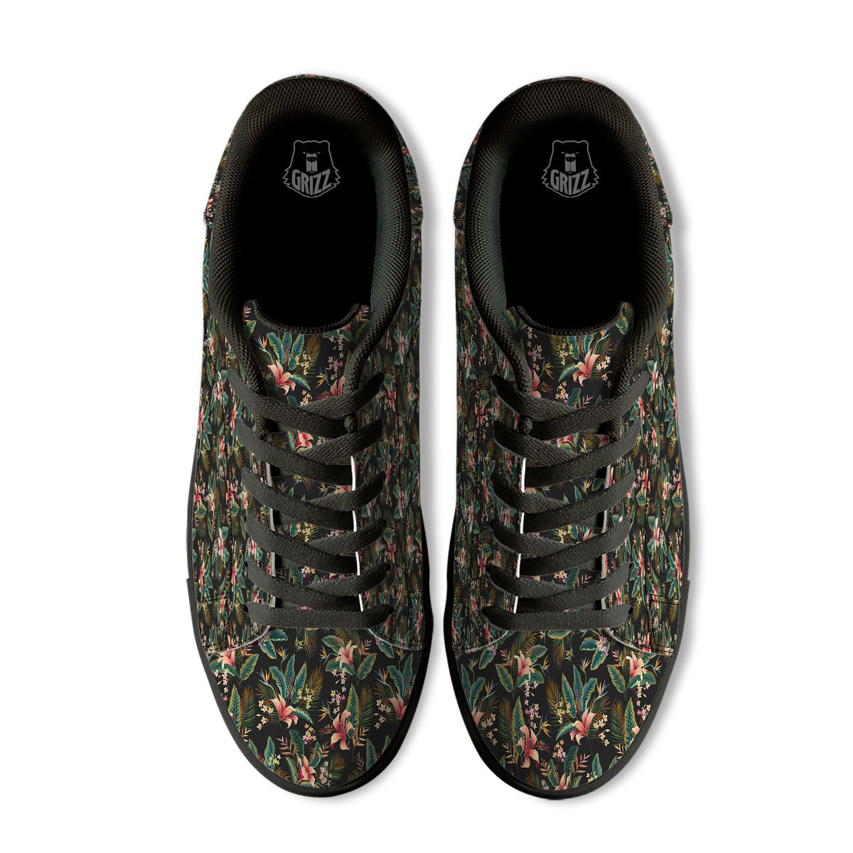 Floral Hawaiian Print Pattern Black Low Top Sneakers-grizzshop
