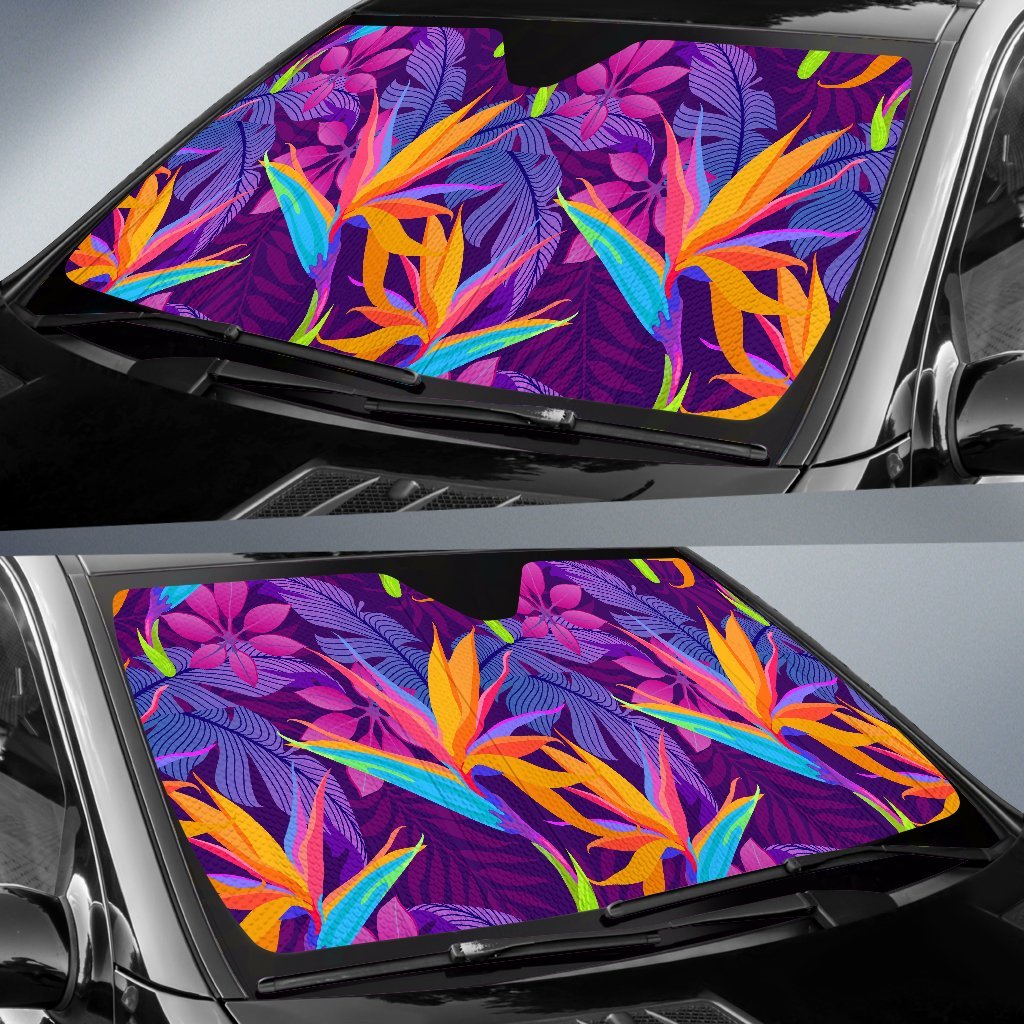 Floral Hawaiian Tropical Palm Leaves Pattern Print Car Sun Shade-grizzshop
