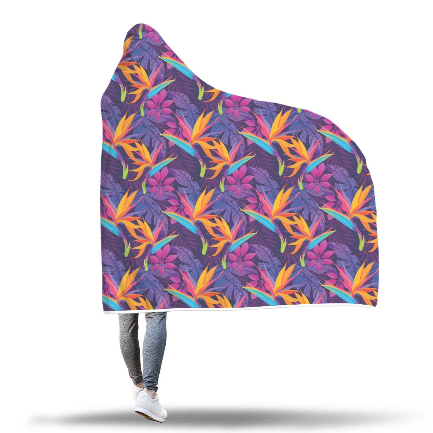 Floral Hawaiian Tropical Palm Leaves Pattern Print Hooded Blanket-grizzshop