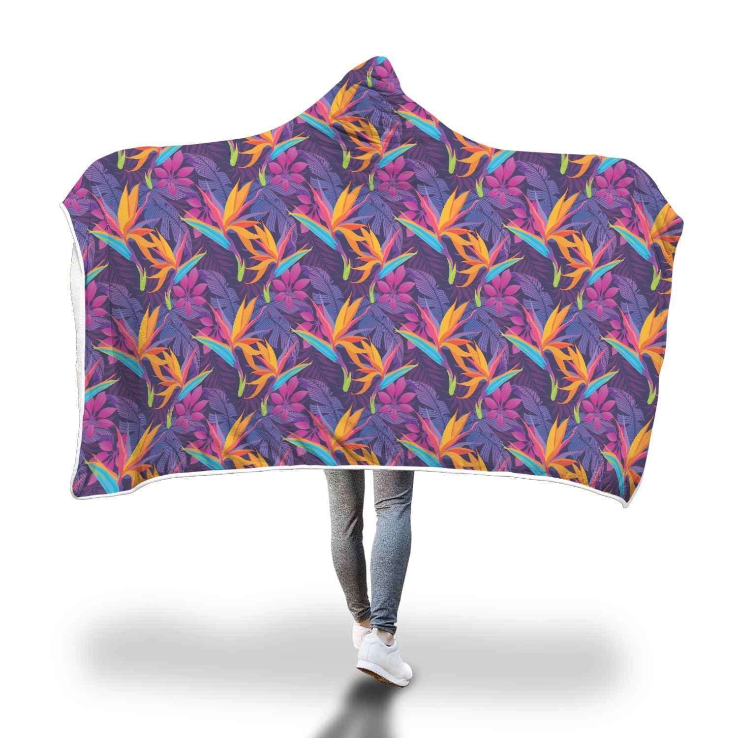 Floral Hawaiian Tropical Palm Leaves Pattern Print Hooded Blanket-grizzshop