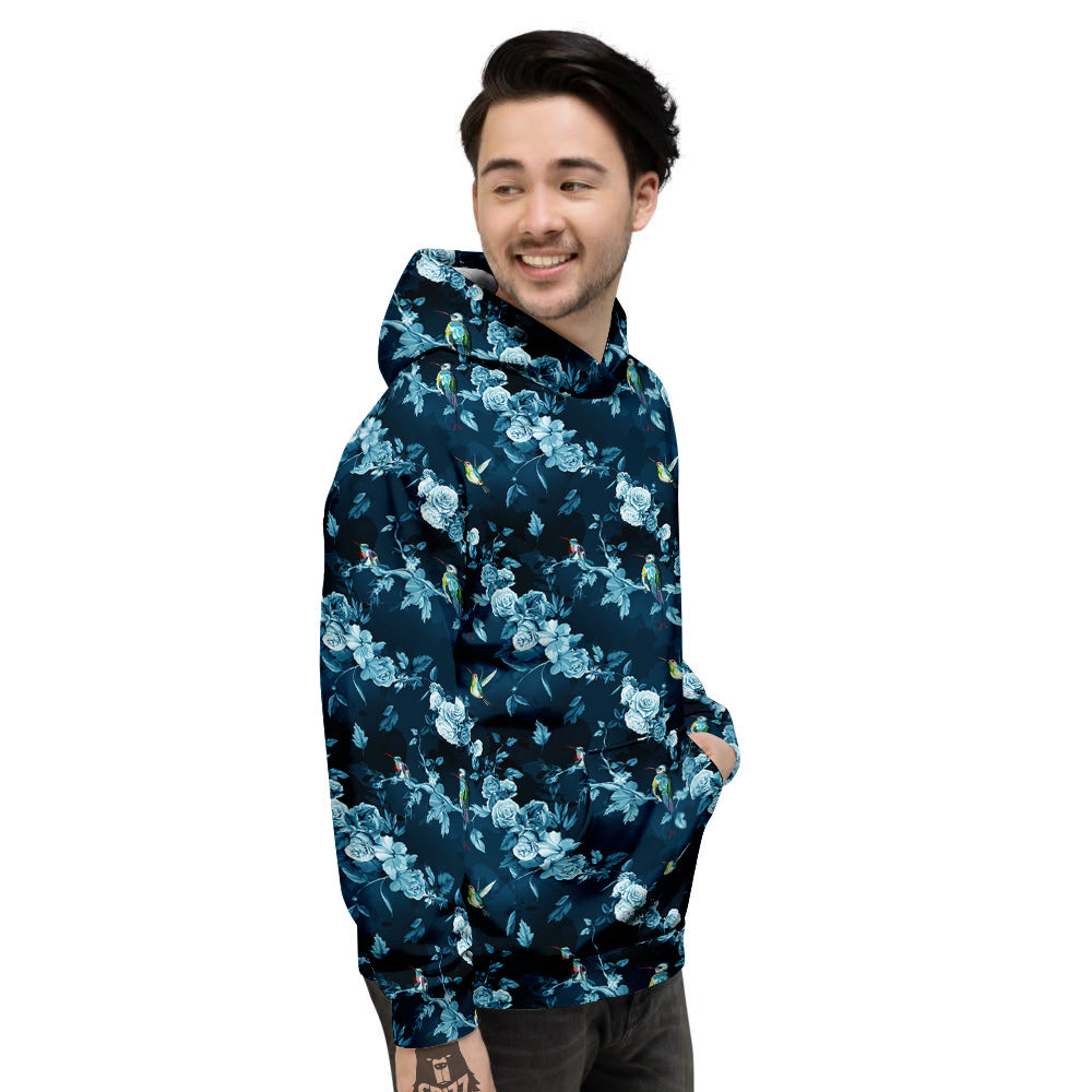 Floral Hummingbird Dark Blue Print Men's Hoodie-grizzshop