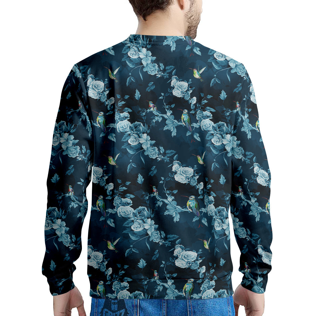Floral Hummingbird Dark Blue Print Men's Sweatshirt-grizzshop