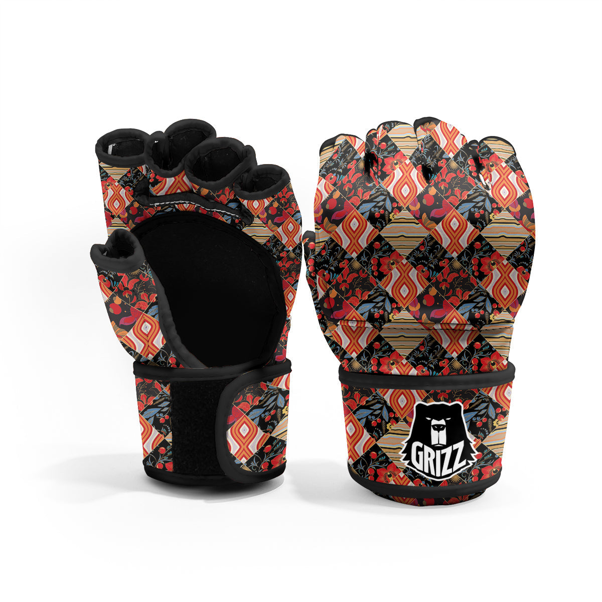 Floral Indian Patchwork Print Pattern MMA Gloves-grizzshop