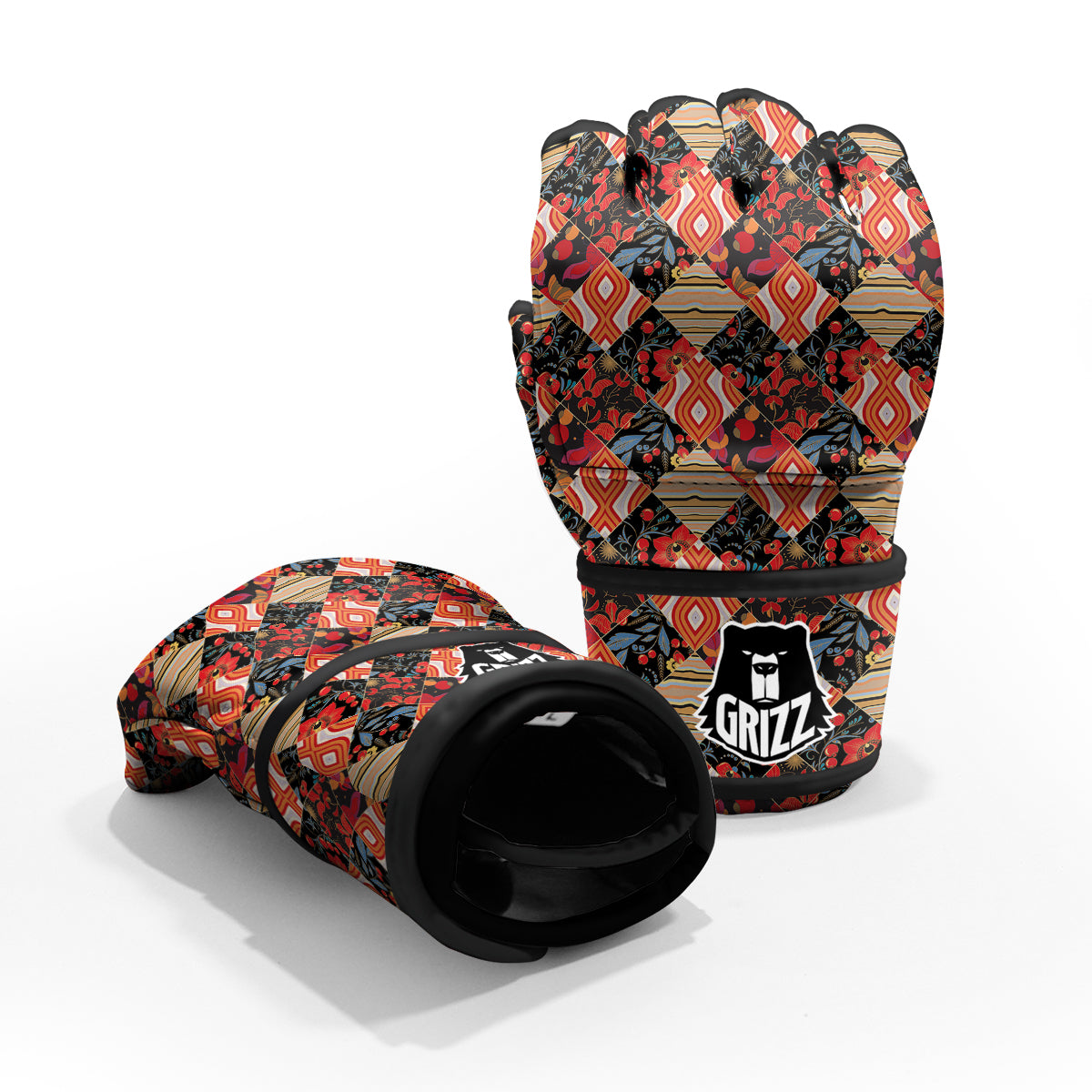 Floral Indian Patchwork Print Pattern MMA Gloves-grizzshop