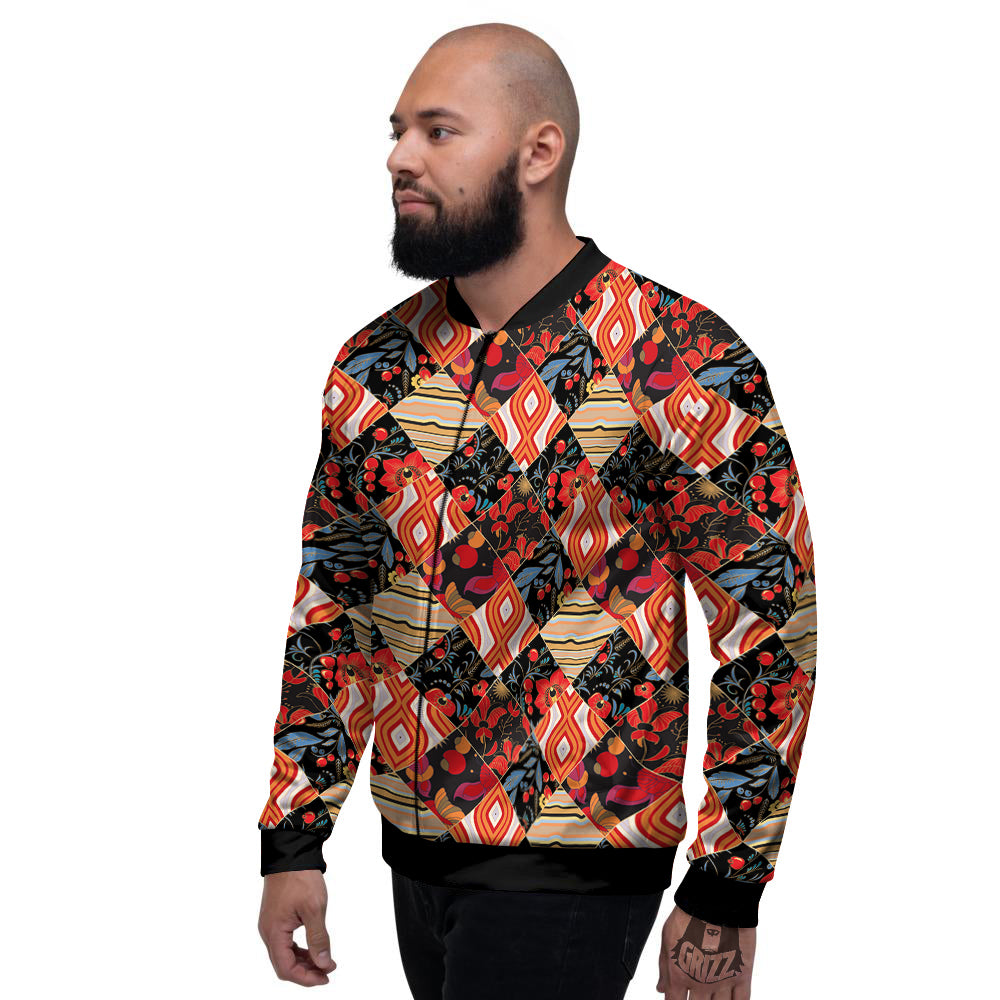 Floral Indian Patchwork Print Pattern Men's Bomber Jacket-grizzshop