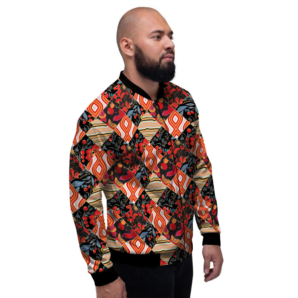 Floral Indian Patchwork Print Pattern Men's Bomber Jacket-grizzshop