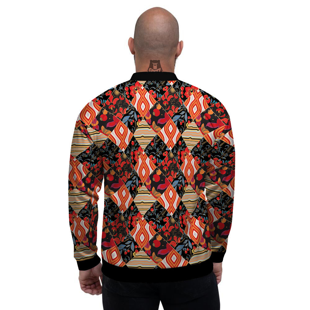 Floral Indian Patchwork Print Pattern Men's Bomber Jacket-grizzshop
