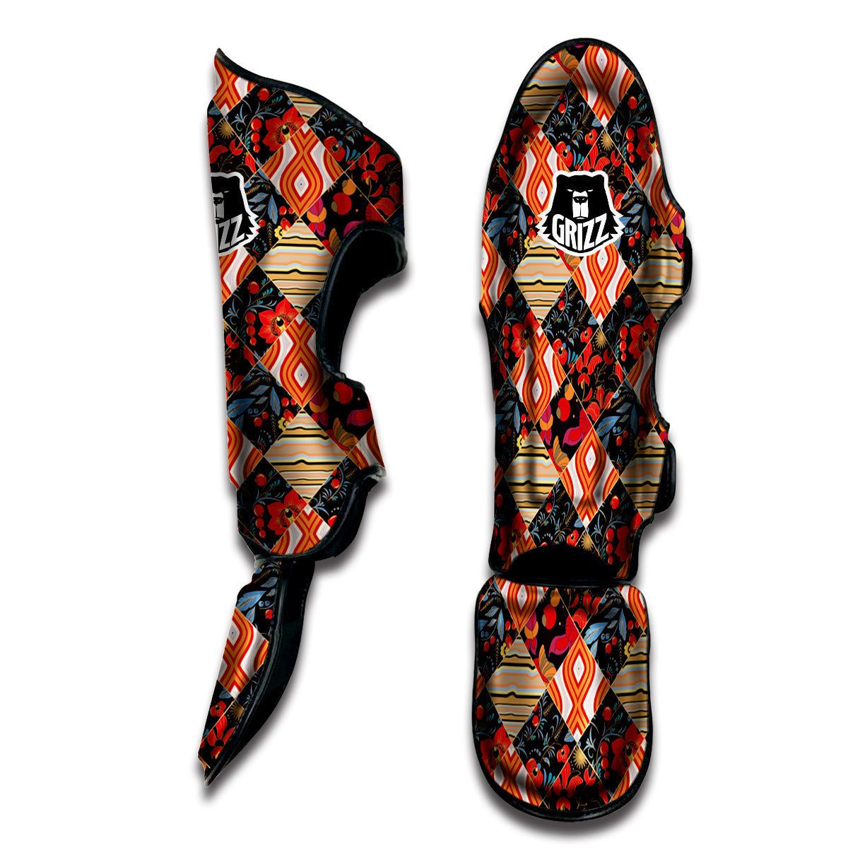 Floral Indian Patchwork Print Pattern Muay Thai Shin Guards-grizzshop