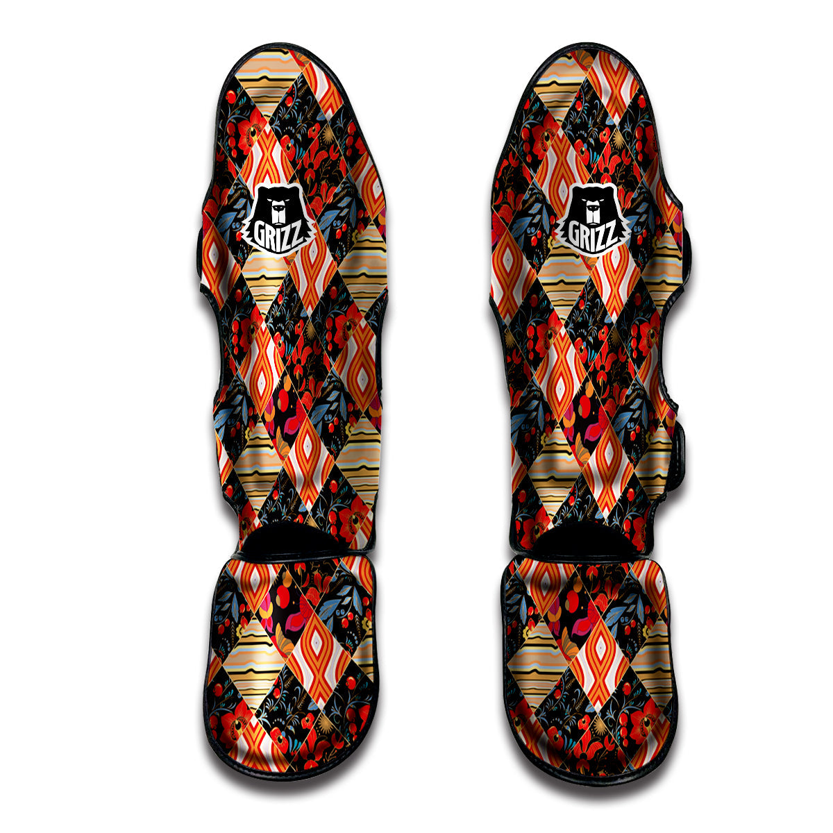 Floral Indian Patchwork Print Pattern Muay Thai Shin Guards-grizzshop