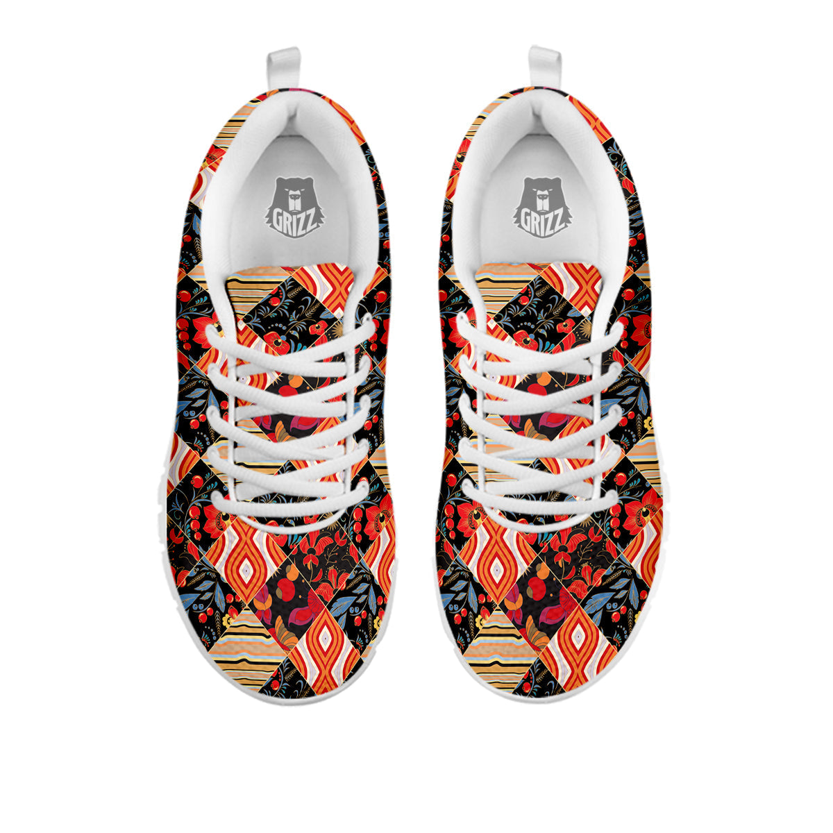 Floral Indian Patchwork Print Pattern White Sneaker-grizzshop