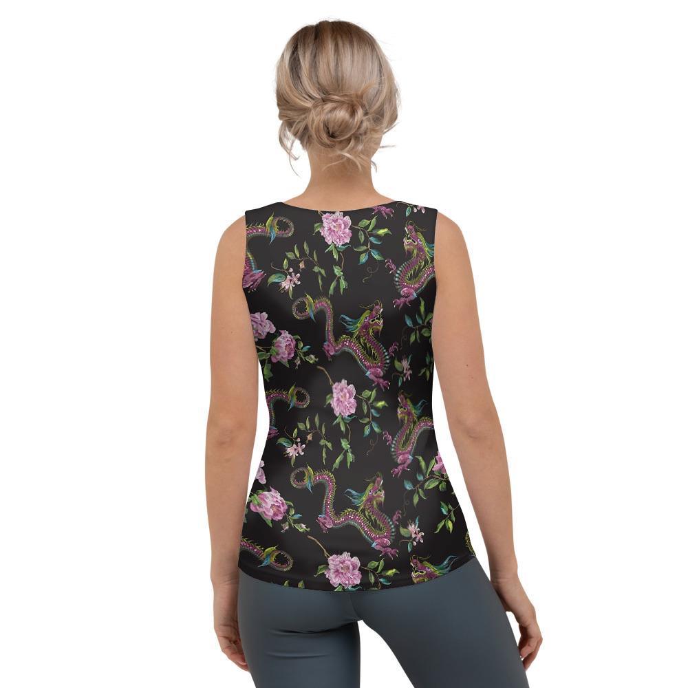 Floral Janpanese Dragon Print Women's Tank Top-grizzshop