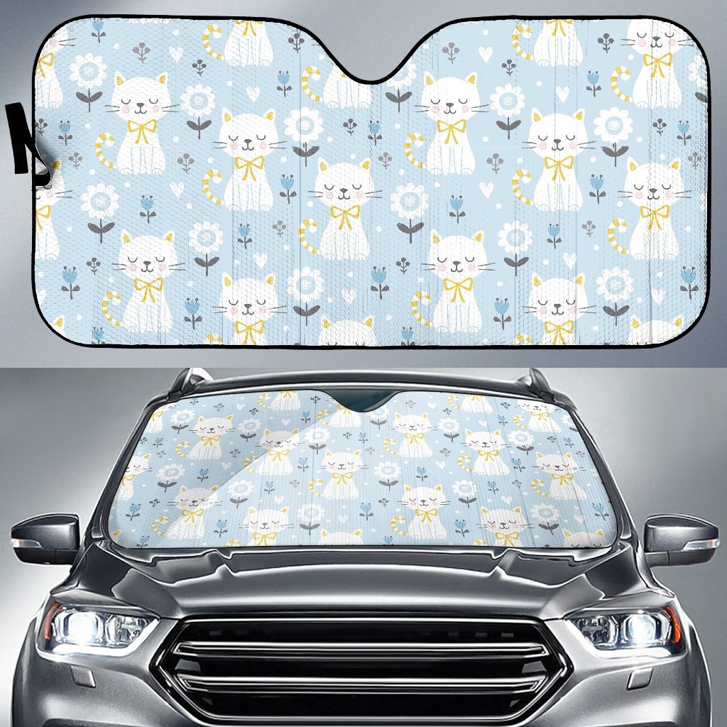 Floral Kitten Cat Pattern Print Car Sun Shade-grizzshop