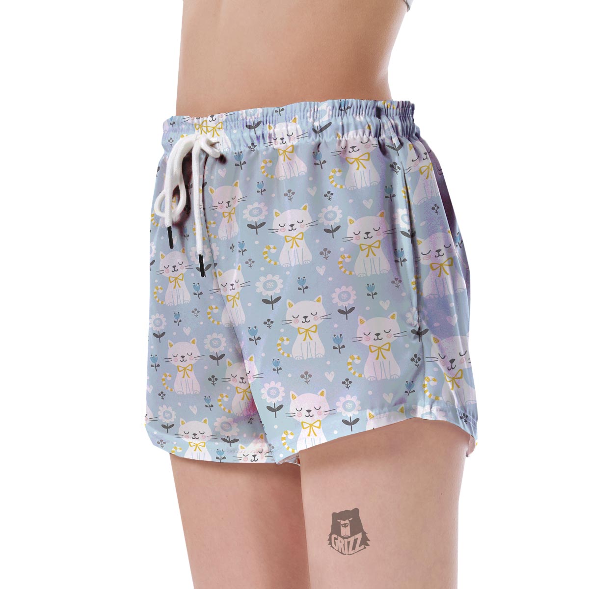 Floral Kitten Cat Pattern Print Women's Shorts-grizzshop