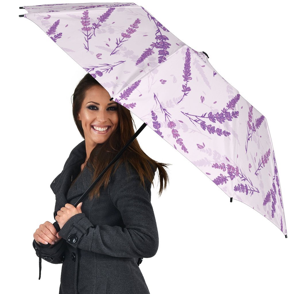 Floral Lavender Pattern Print Automatic Foldable Umbrella-grizzshop