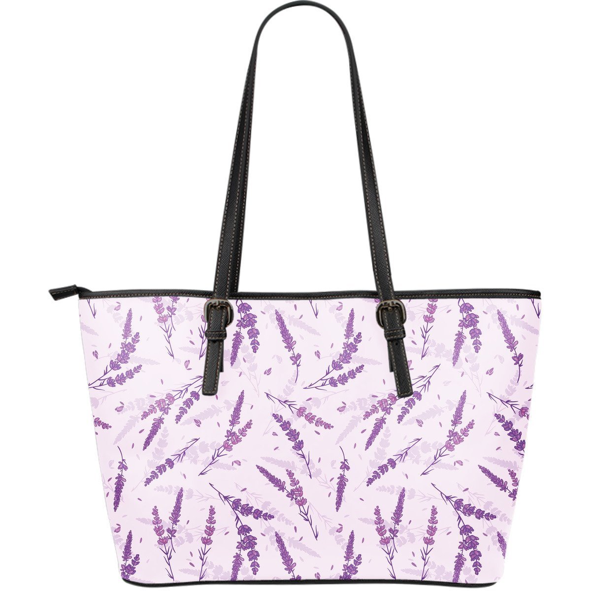 Floral Lavender Pattern Print Leather Tote Bag-grizzshop