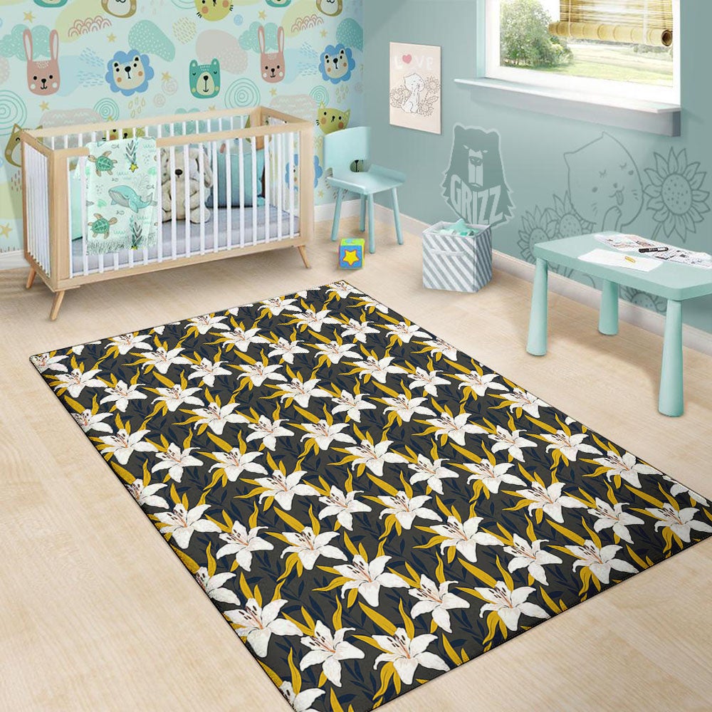 Floral Lily Print Pattern Floor Mat-grizzshop