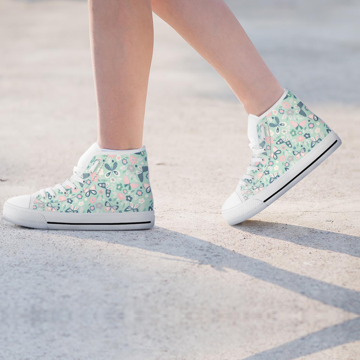 Floral Mint Butterfly Print Women's High Top Shoes-grizzshop