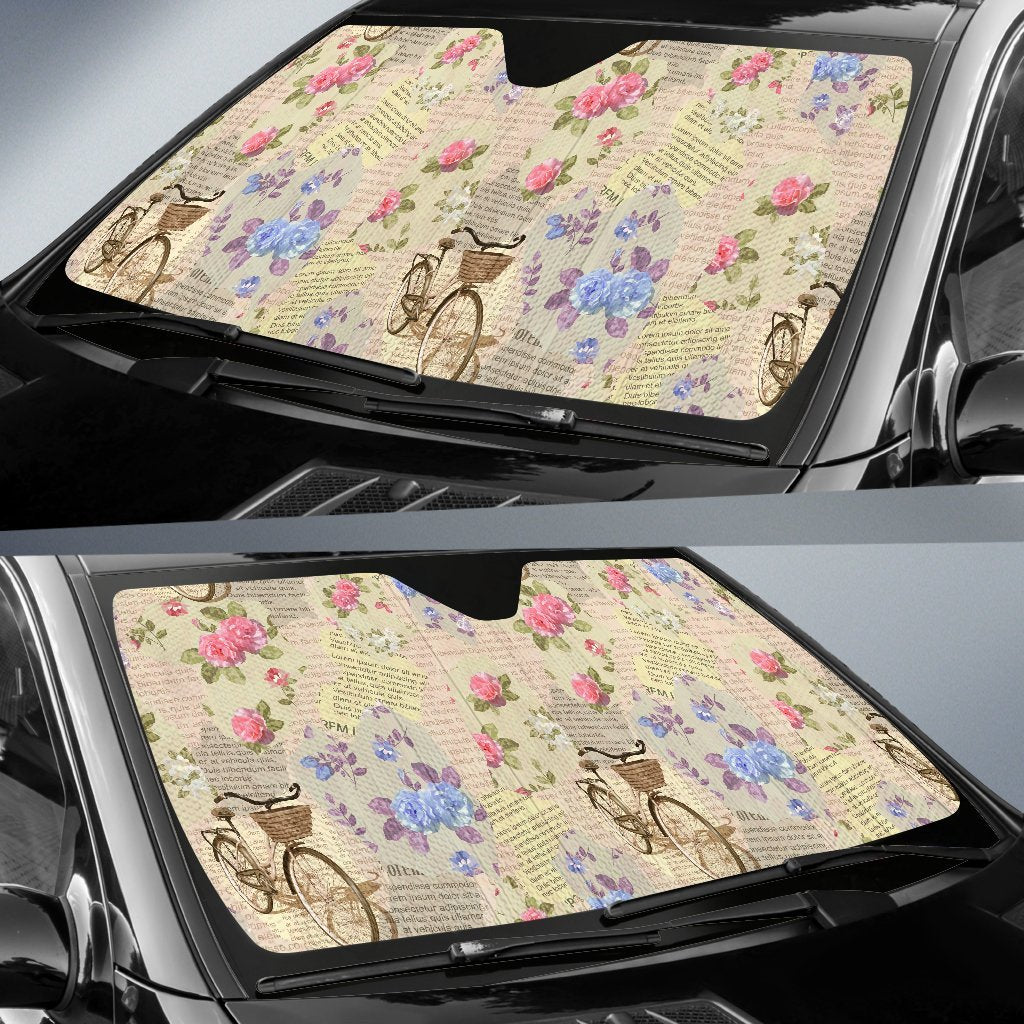 Floral Newspaper Pattern Print Car Sun Shade-grizzshop