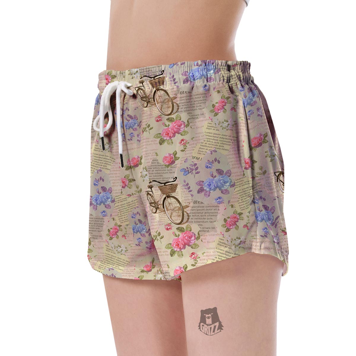 Floral Newspaper Pattern Print Women's Shorts-grizzshop