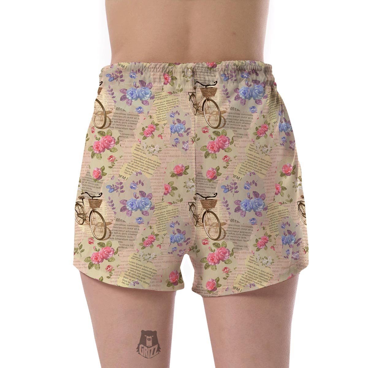 Floral Newspaper Pattern Print Women's Shorts-grizzshop