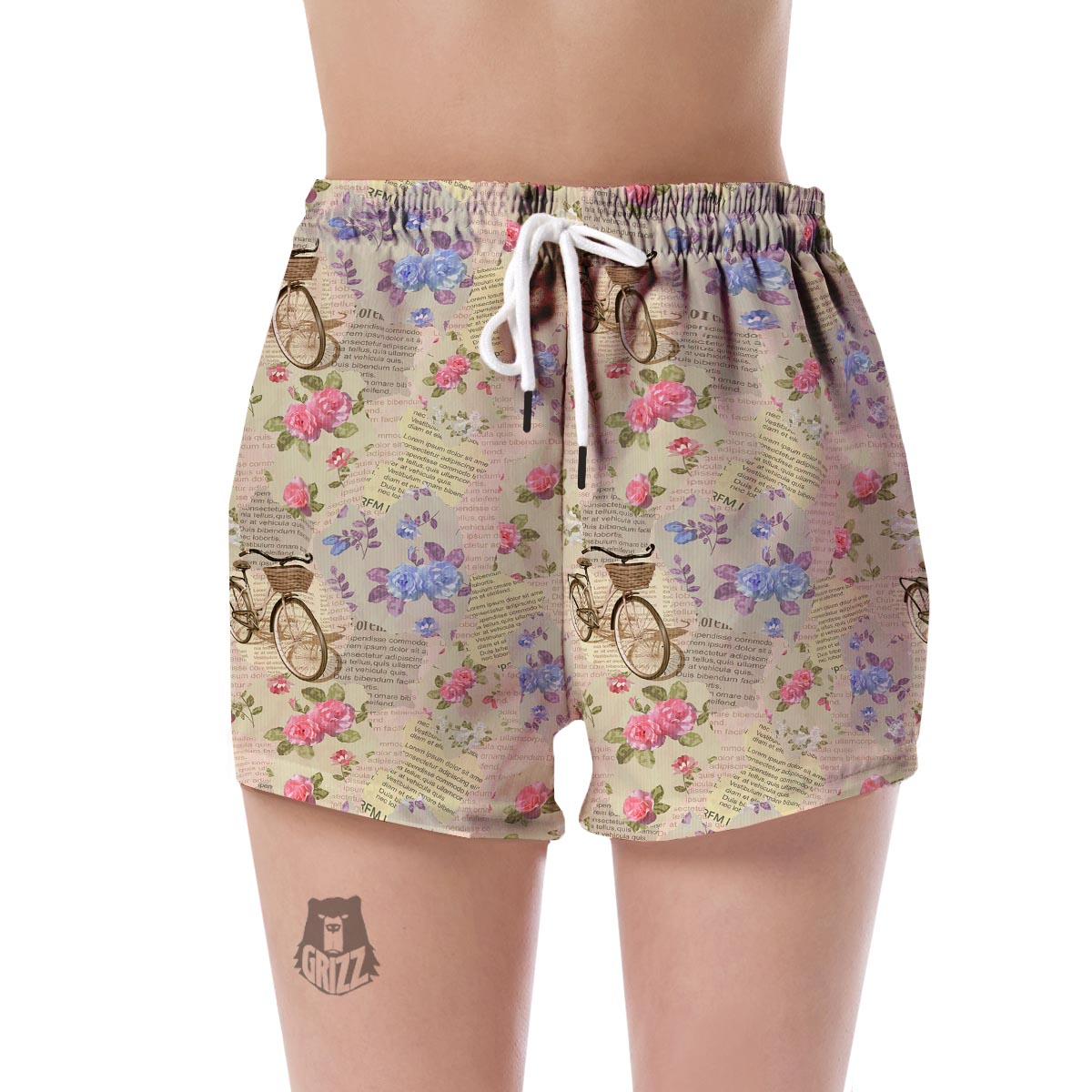 Floral Newspaper Pattern Print Women's Shorts-grizzshop