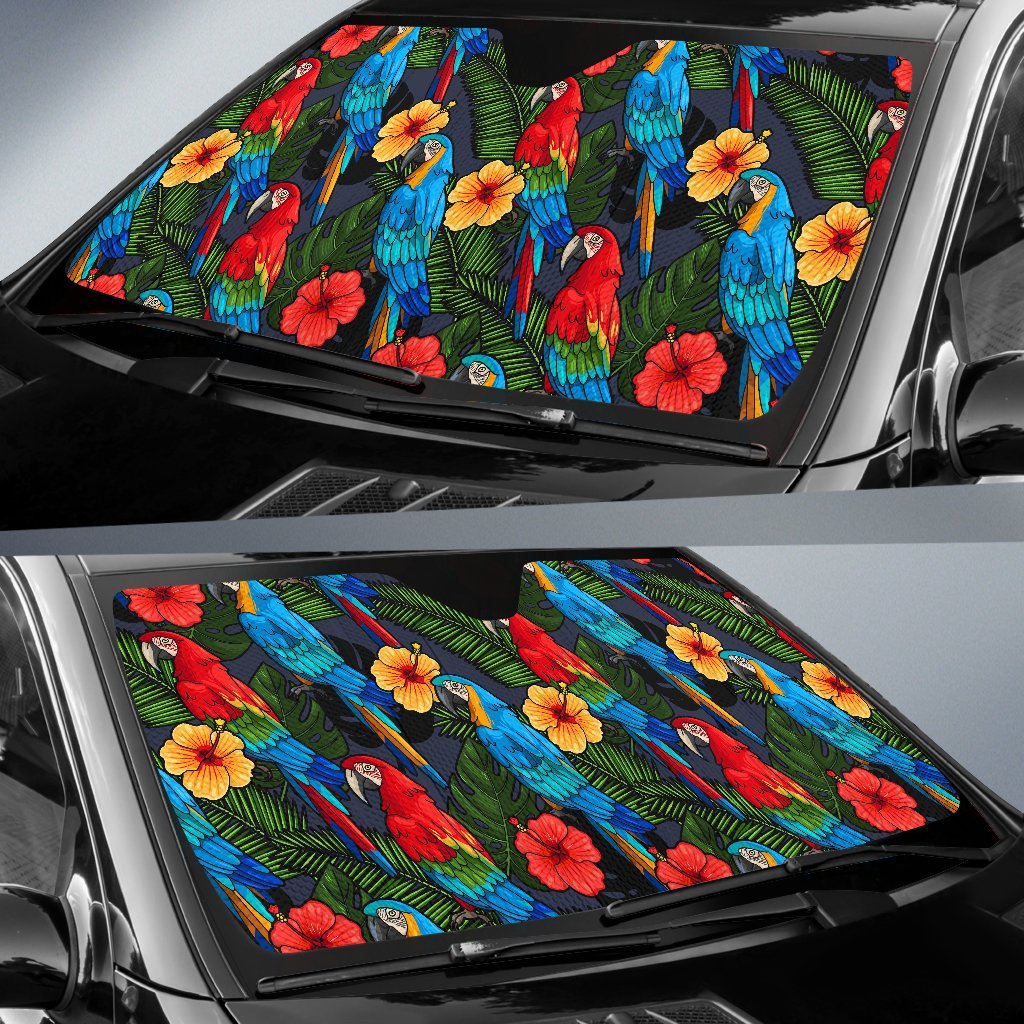 Floral Parrot Bird Pattern Print Car Sun Shade-grizzshop
