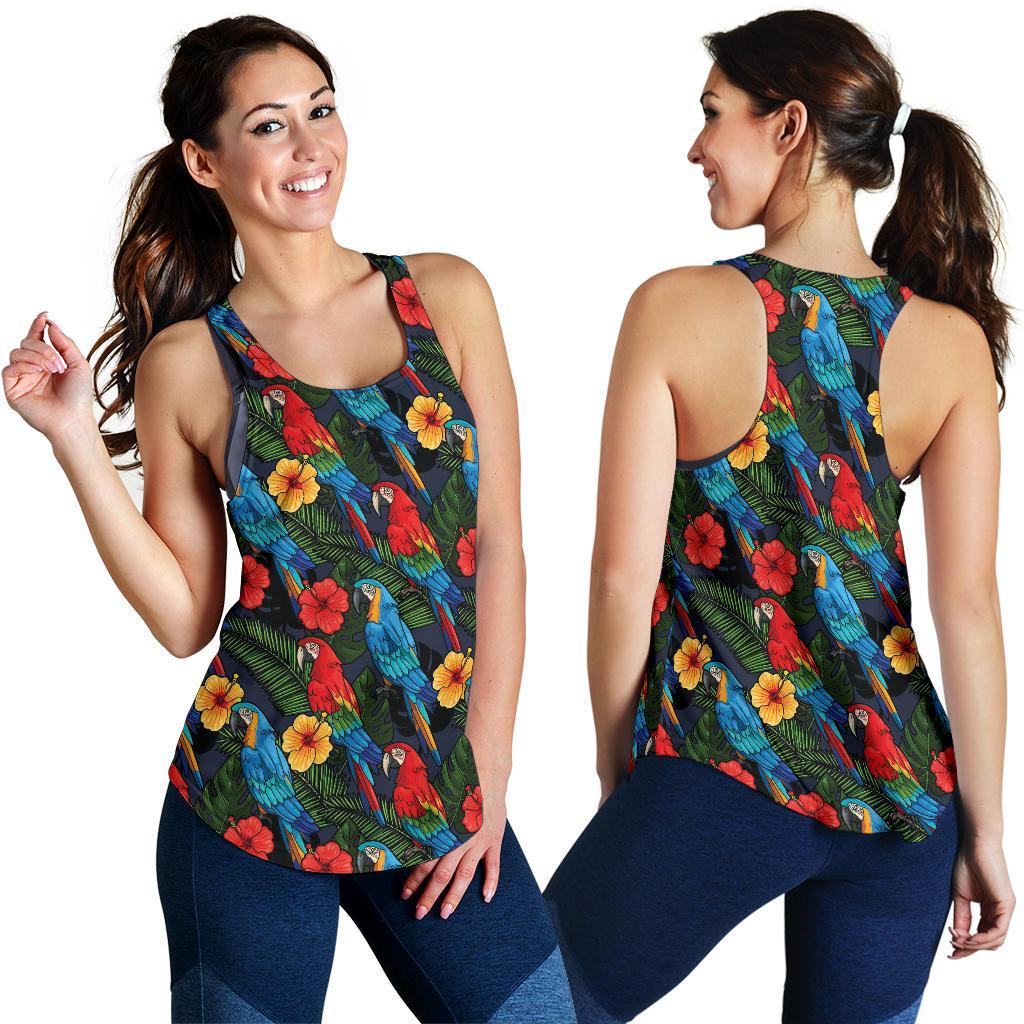 Floral Parrot Bird Pattern Print Racerback Tank Tops-grizzshop