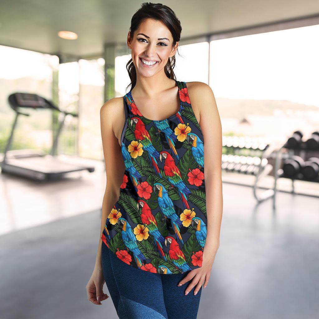 Floral Parrot Bird Pattern Print Racerback Tank Tops-grizzshop