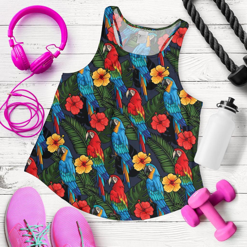 Floral Parrot Bird Pattern Print Racerback Tank Tops-grizzshop