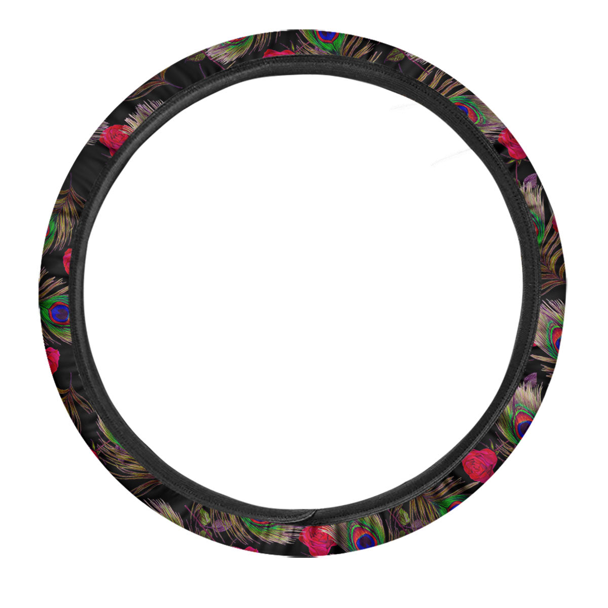 Floral Peacock Feather Print Pattern Car Steering Wheel Cover-grizzshop