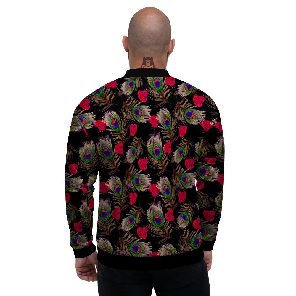 Floral Peacock Feather Print Pattern Men's Bomber Jacket-grizzshop