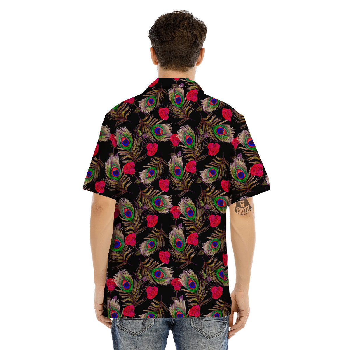 Floral Peacock Feather Print Pattern Men's Hawaiian Shirt-grizzshop