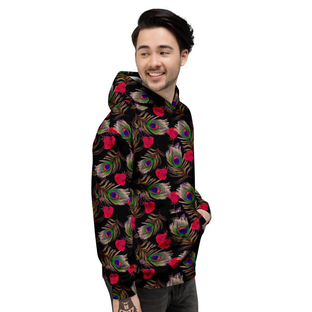 Floral Peacock Feather Print Pattern Men's Hoodie-grizzshop