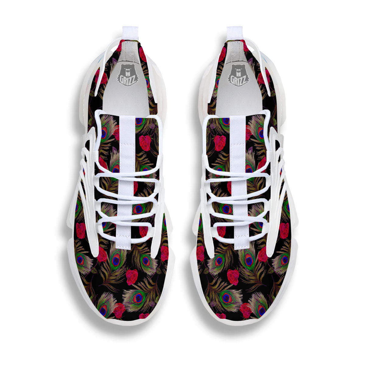 Floral Peacock Feather Print Pattern White Gym Shoes-grizzshop