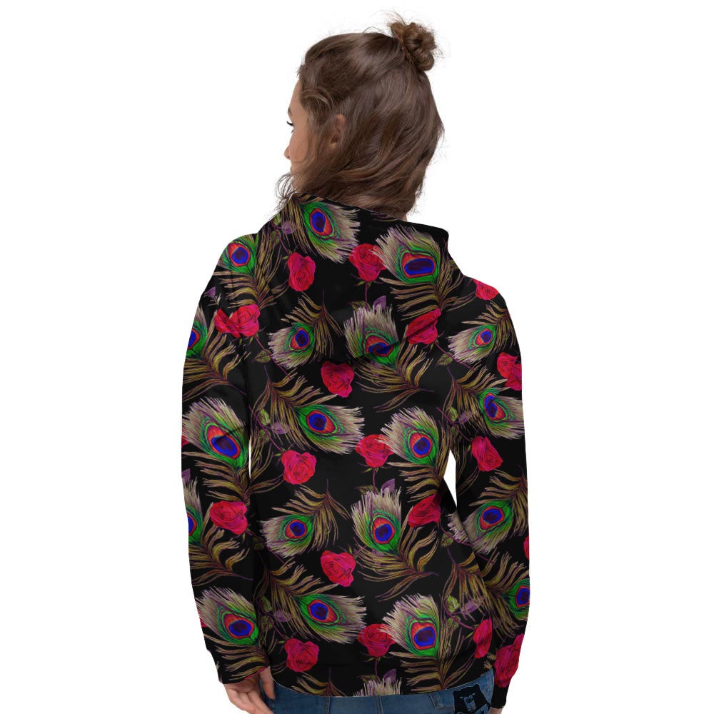 Floral Peacock Feather Print Pattern Women's Hoodie-grizzshop