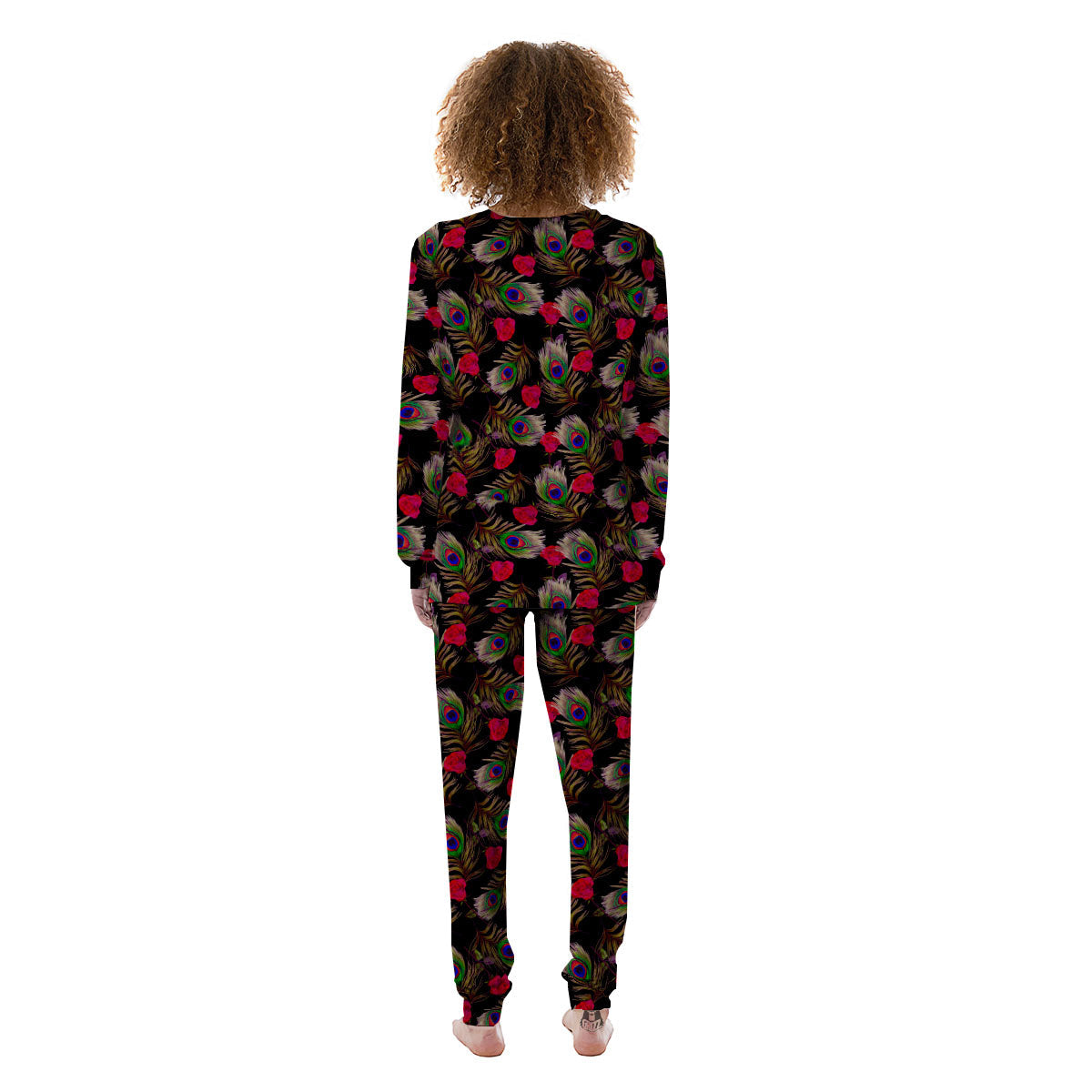 Floral Peacock Feather Print Pattern Women's Pajamas-grizzshop