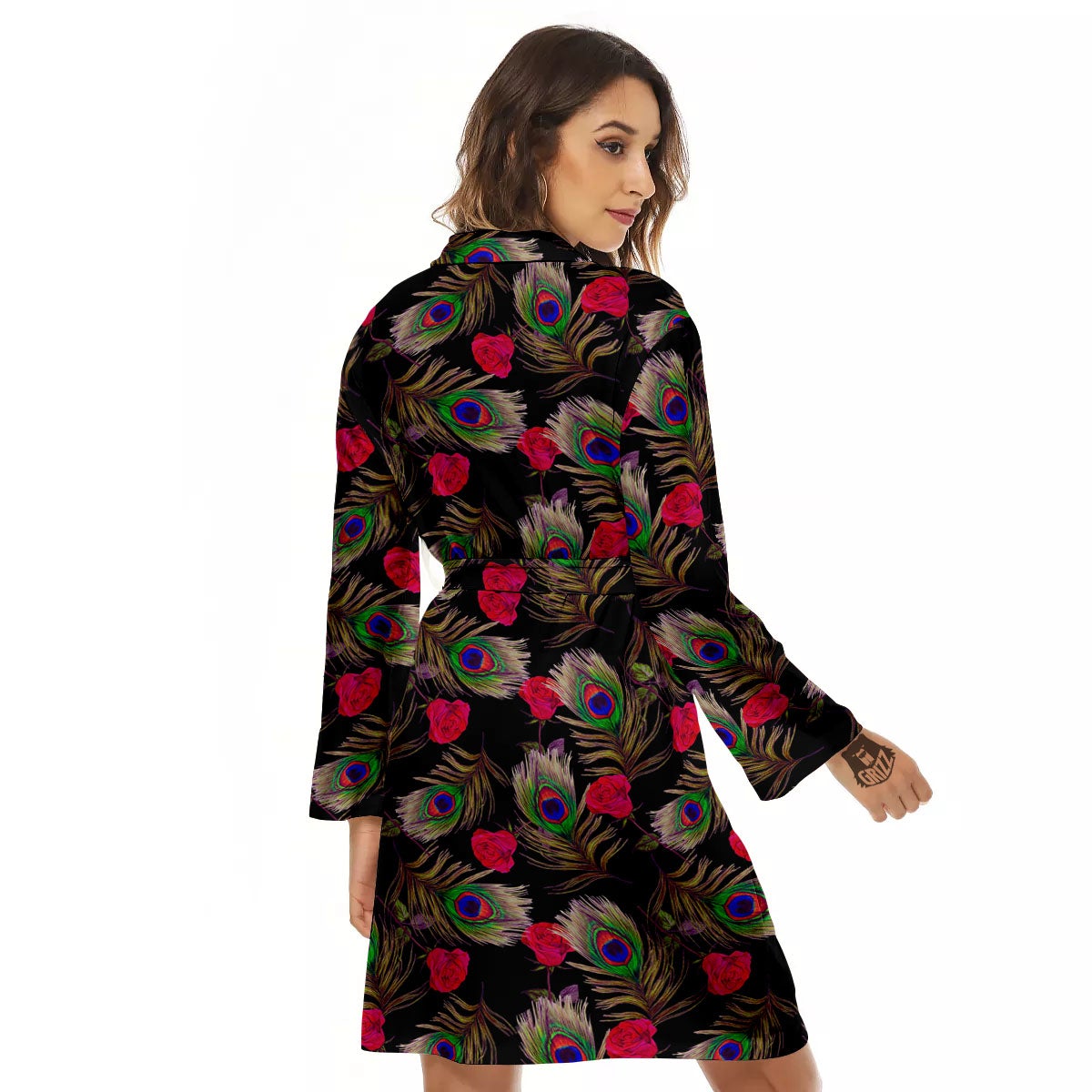 Floral Peacock Feather Print Pattern Women's Robe-grizzshop