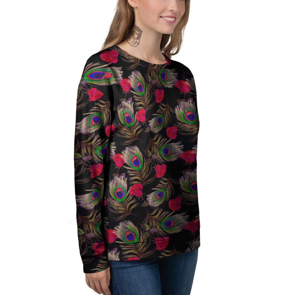 Floral Peacock Feather Print Pattern Women's Sweatshirt-grizzshop