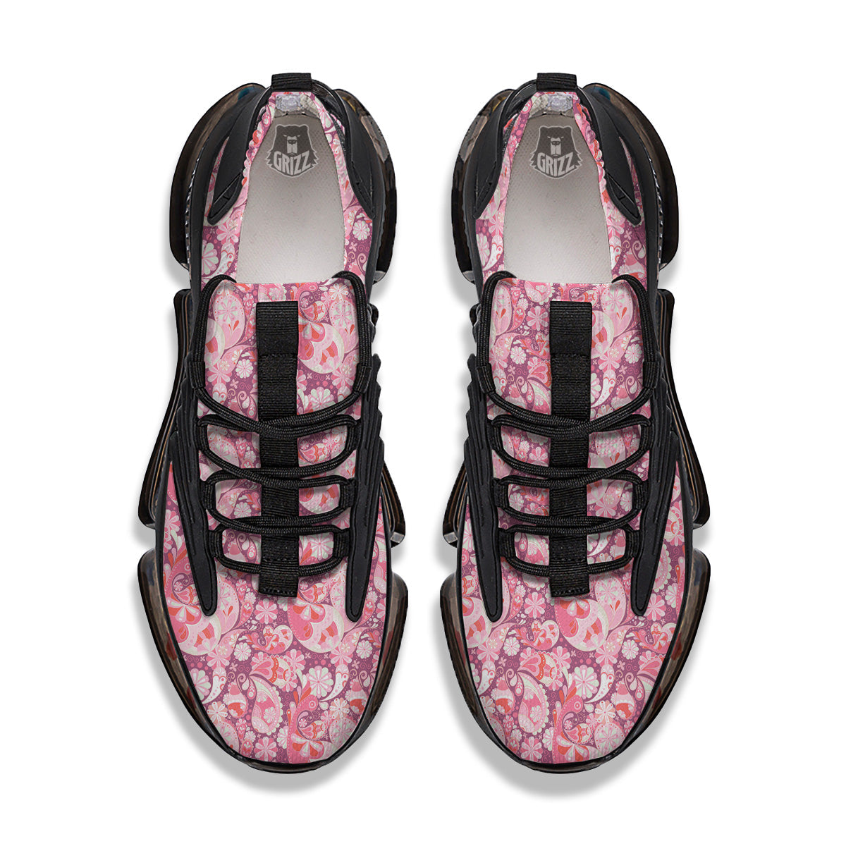 Floral Pink Paisley Print Pattern Black Gym Shoes-grizzshop
