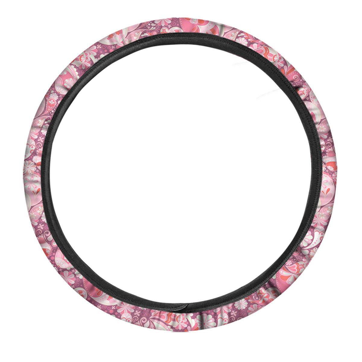 Floral Pink Paisley Print Pattern Car Steering Wheel Cover-grizzshop